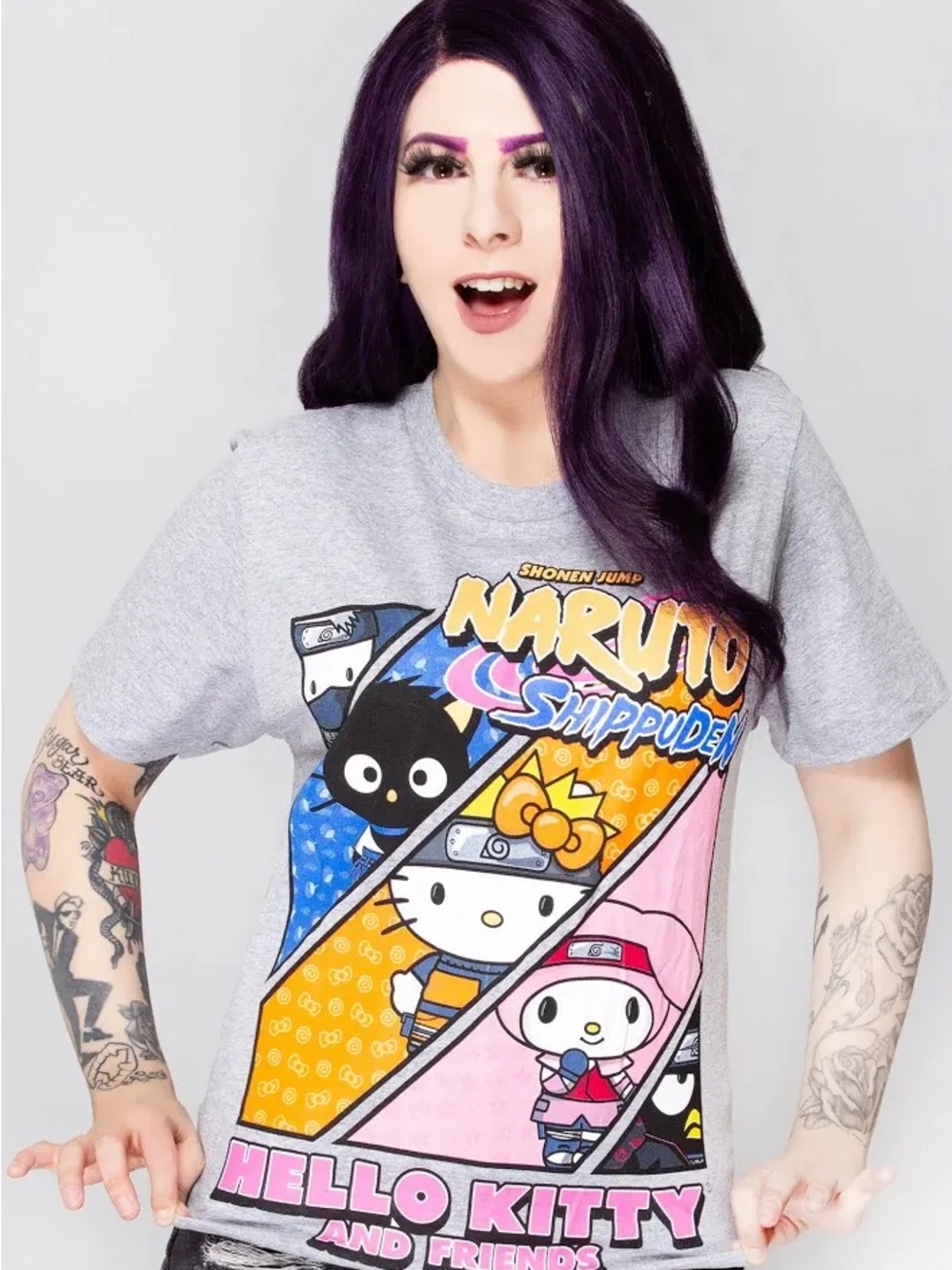Hello Kitty x Naruto Shippuden Graphic Tee - Gray